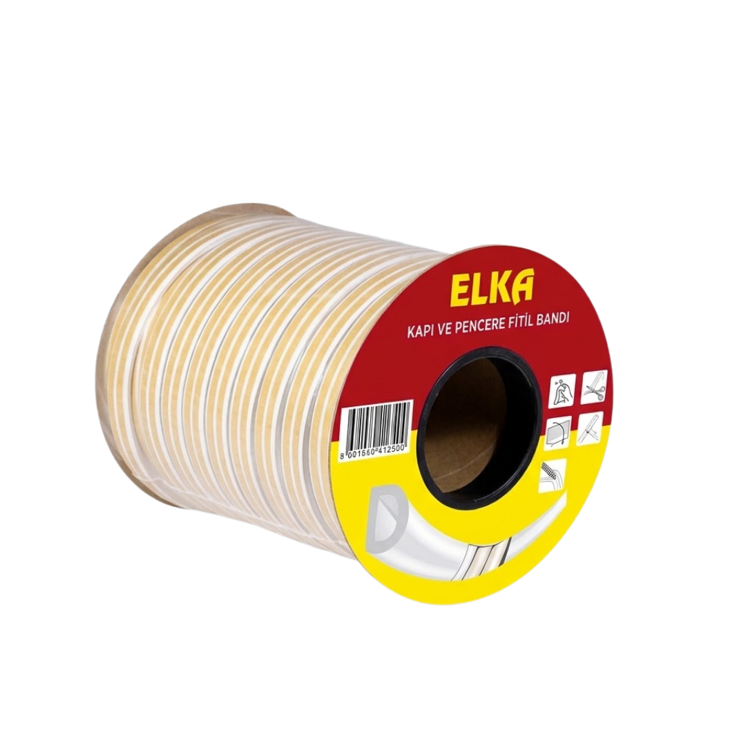 ELKA KAUÇUK KAPI PENCERE BANDI FITILI BEYAZ 9*6 MM 2*50 MT